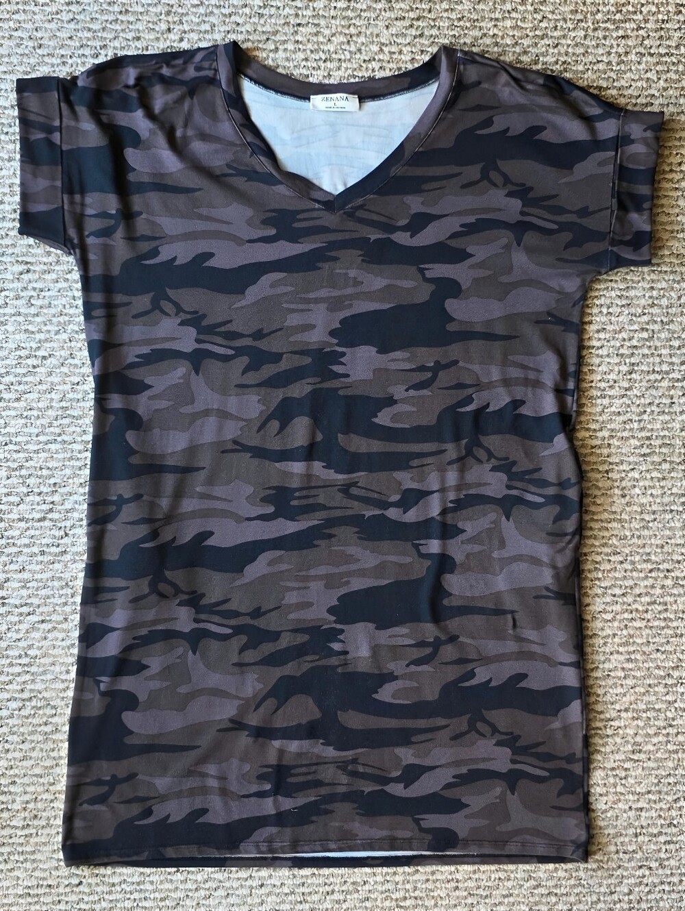 Zenana Outfitters Olive and Black Camo Midi Dress